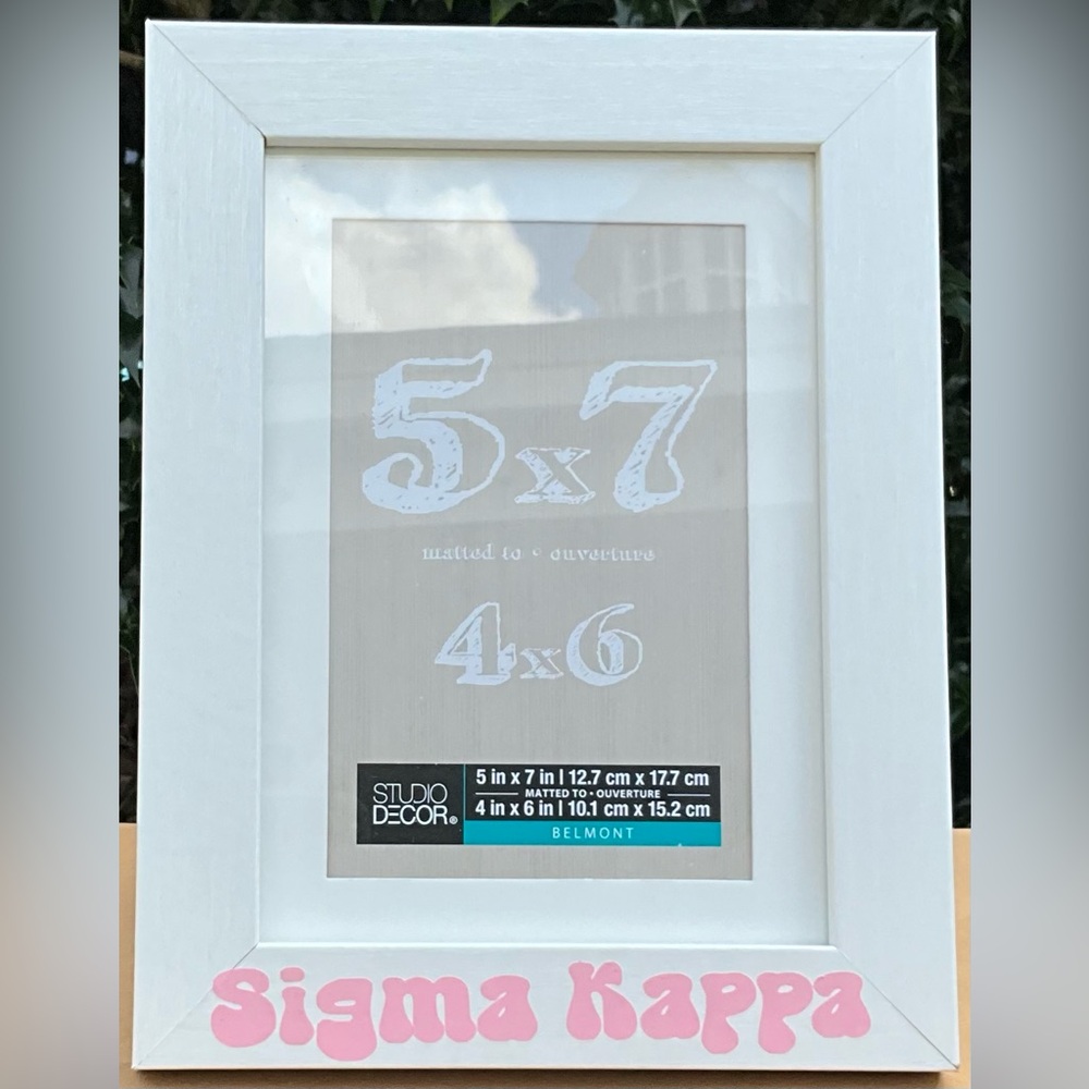 New White Wood Frame with Pink Sigma Kappa 5x7 w/o 4x6 w Mat Sorority Sisterhood